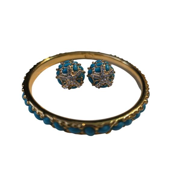 Kenneth Jay Lane Gold-Tone Turquoise & Rhinestone Bracelet & Starfish Earing Set - Picture 6 of 6